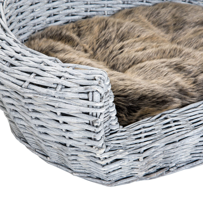 Elevated Dog Cat Couch Pet Basket Sofa Bed Wicker Willow Rattan w/Cushion