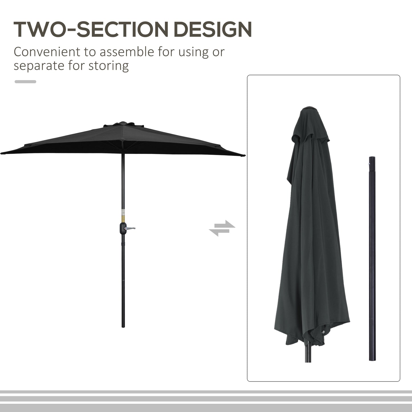 2.7m Metal Frame Garden Furniture Parasol Half Round Umbrella