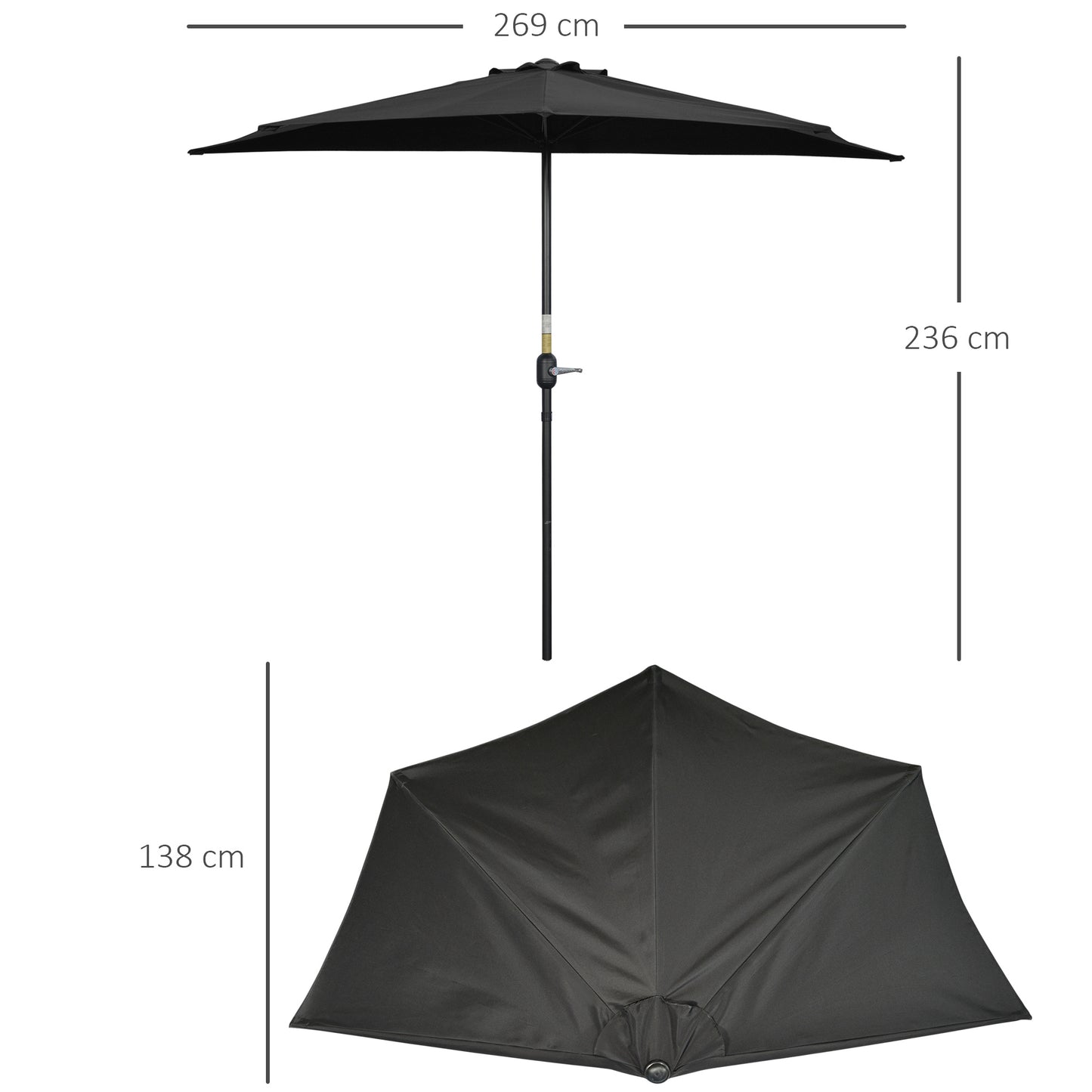 2.7m Metal Frame Garden Furniture Parasol Half Round Umbrella