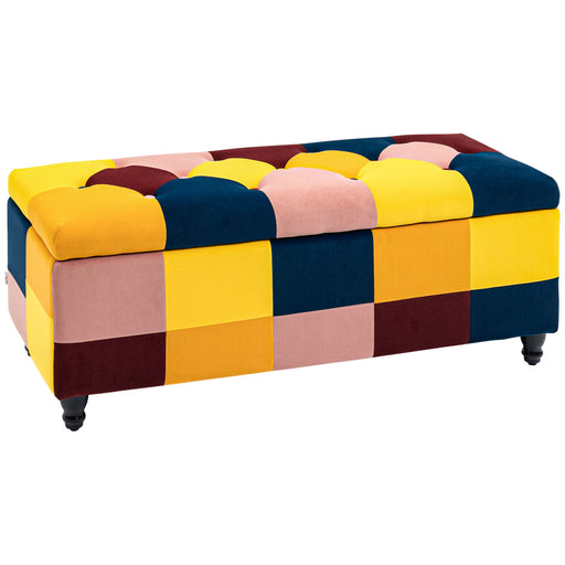 114 x 47 x 47cm Velvet Storage Ottoman, Button-tufted Footstool Box, Toy Chest with Lid for Living Room, Bedroom, Multicoloured