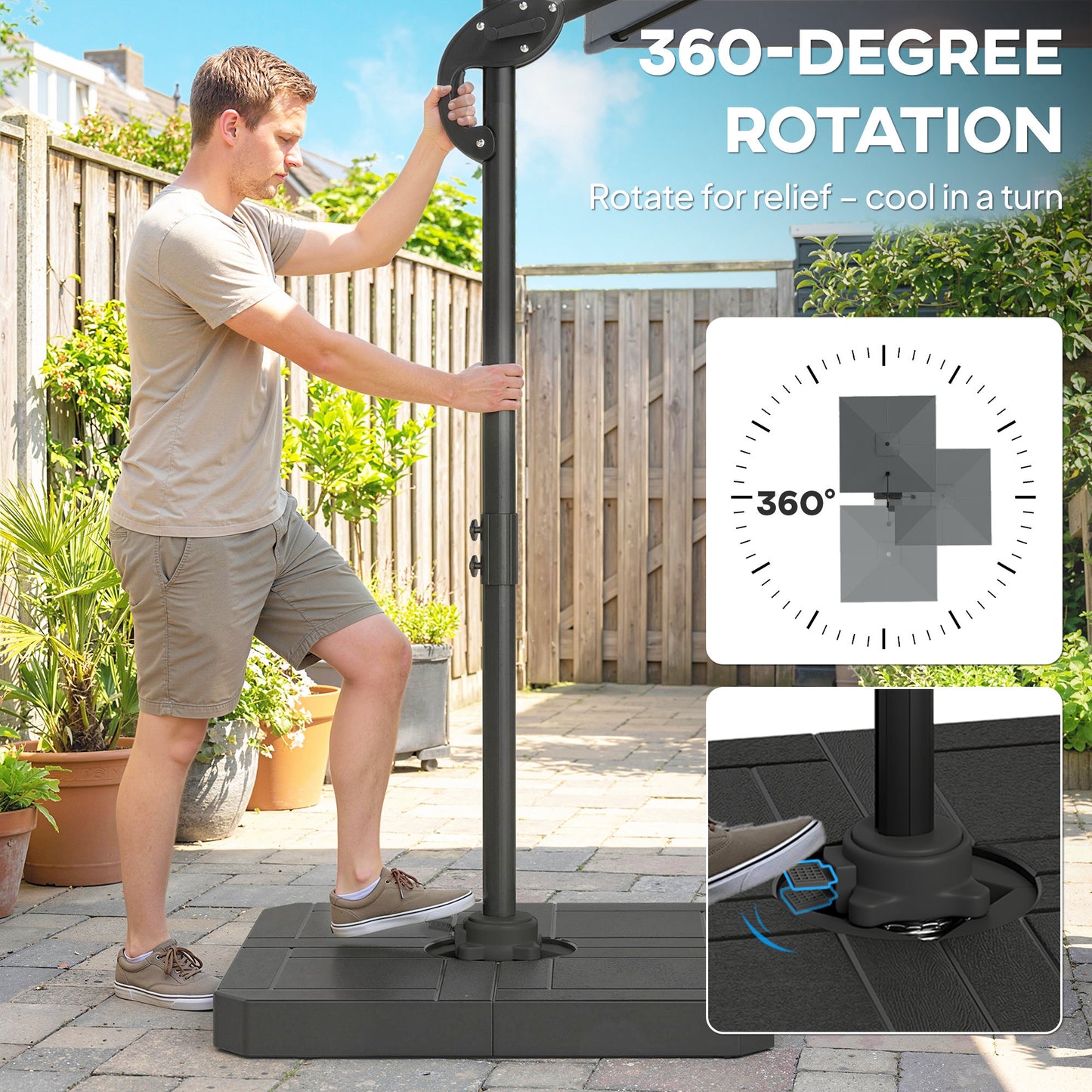 2.4 x 2.4 m Cantilever Parasol w/ Umbrella Weights, Dark Grey