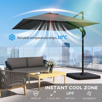 2.4 x 2.4 m Cantilever Parasol w/ Umbrella Weights, Dark Grey