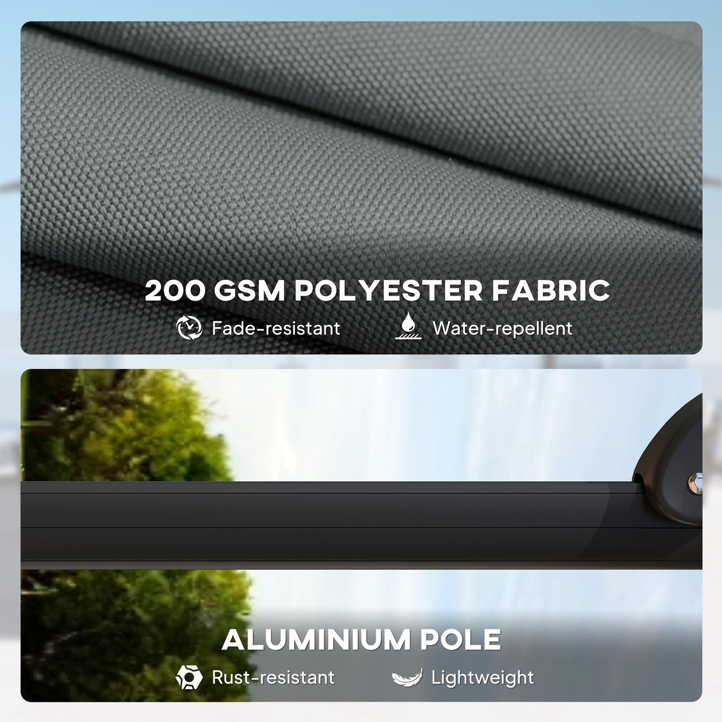 2.4 x 2.4 m Cantilever Parasol w/ Umbrella Weights, Dark Grey