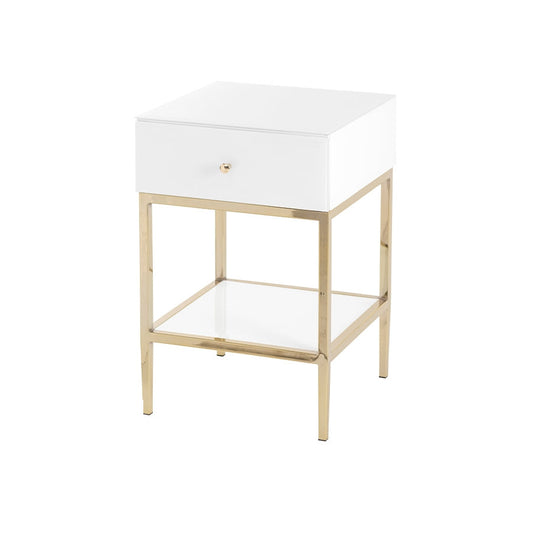 Stiletto White Glass and Brass Side Table