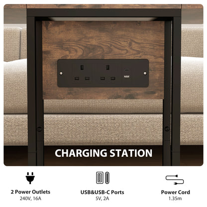 C Shaped Side Table with Charging Station and Foldable Top