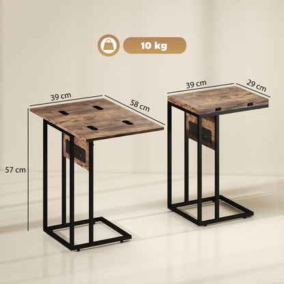 C Shaped Side Table with Charging Station and Foldable Top