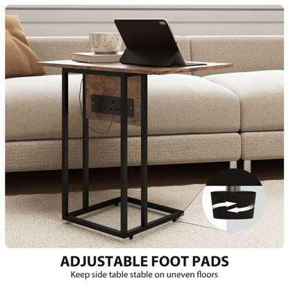 C Shaped Side Table with Charging Station and Foldable Top