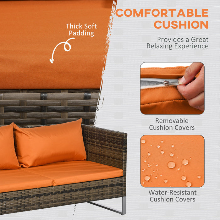4 PCs Garden Rattan Wicker Outdoor Furniture Patio Corner Sofa Love Seat and Table Set with Cushions Side Desk Storage - Orange