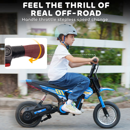Kids Electric Motorbike, 24V Battery Powered Dirt Bike with 250W Motor, 6-16km/h, 7AH Batteries, 12" Inflatable Tires and Rear Suspension, Ride On Motorcycle for 8-12 Years Old, Blue