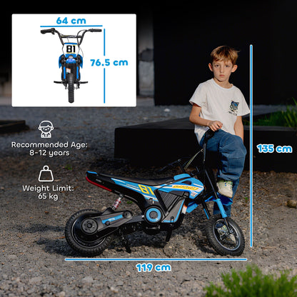 Kids Electric Motorbike, 24V Battery Powered Dirt Bike with 250W Motor, 6-16km/h, 7AH Batteries, 12" Inflatable Tires and Rear Suspension, Ride On Motorcycle for 8-12 Years Old, Blue