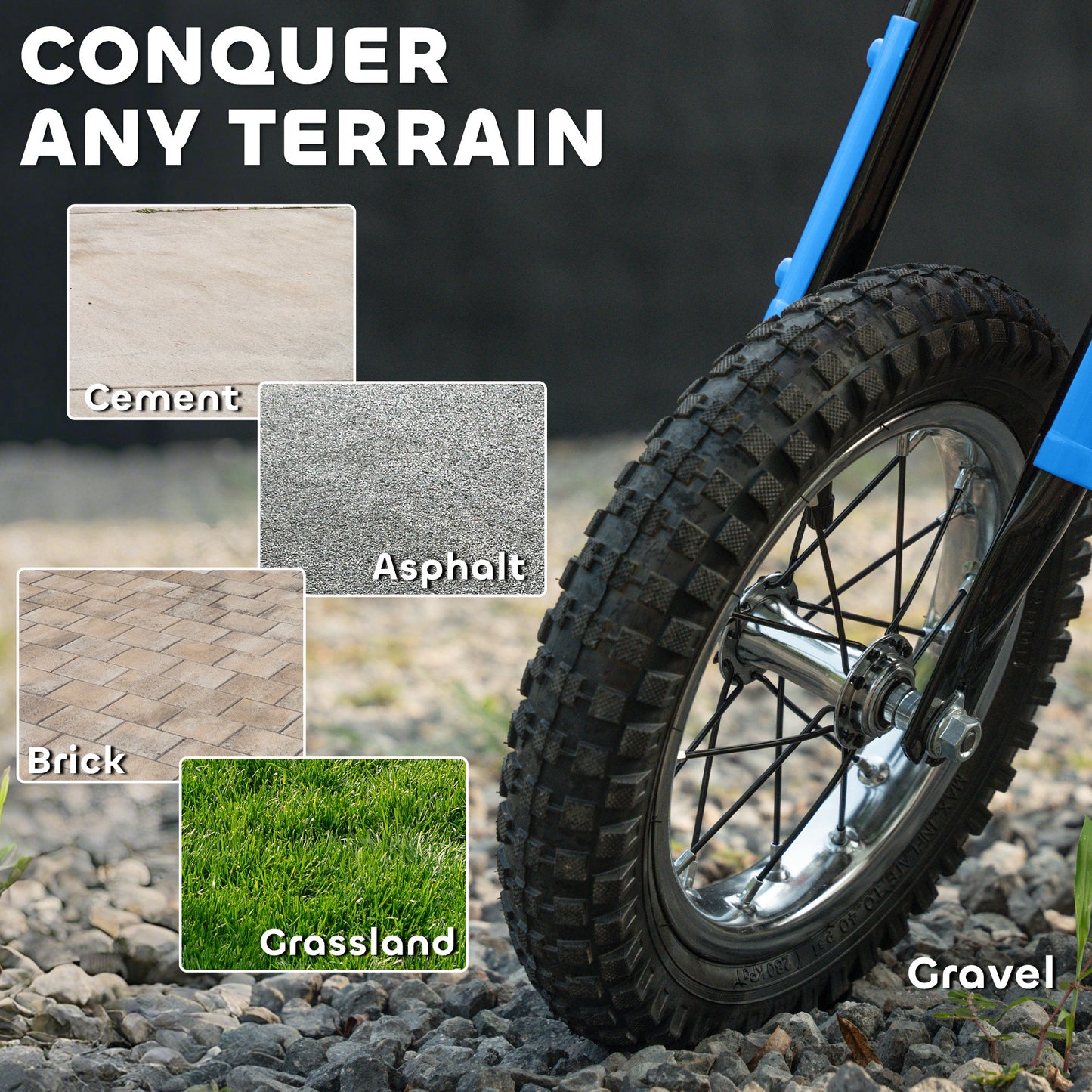 Kids Electric Motorbike, 24V Battery Powered Dirt Bike with 250W Motor, 6-16km/h, 7AH Batteries, 12" Inflatable Tires and Rear Suspension, Ride On Motorcycle for 8-12 Years Old, Blue