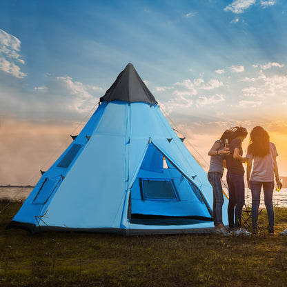 6-7 Person Large Family Party Camping Tent W/ Carrying Bag, Blue