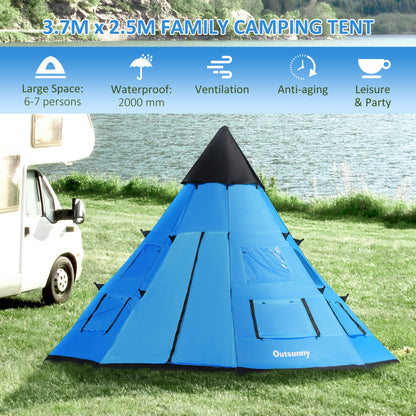 6-7 Person Large Family Party Camping Tent W/ Carrying Bag, Blue