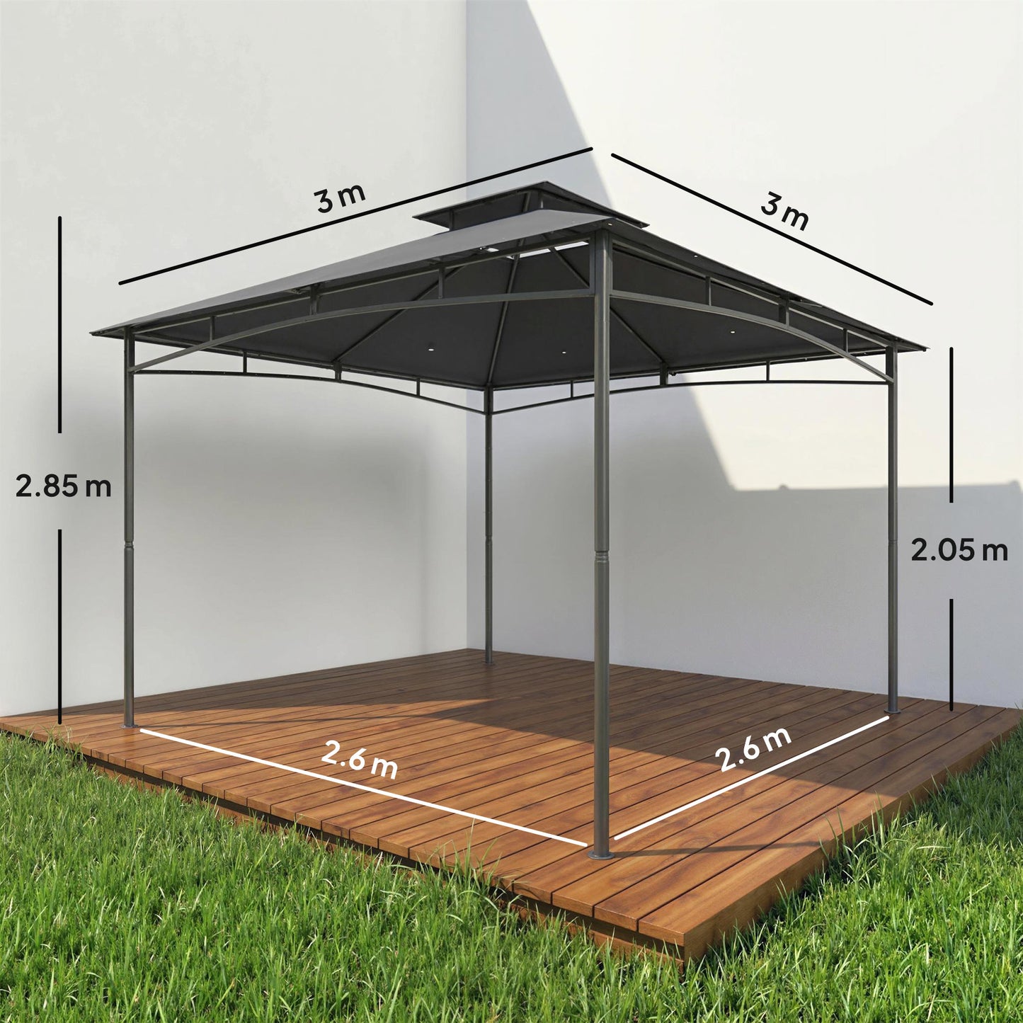 Outsunny 3 x 3 m Gazebo, Outdoor Gazebo Canopy with 2-Tier Roof, Dark Grey