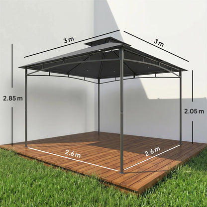 Outsunny 3 x 3 m Gazebo, Outdoor Gazebo Canopy with 2-Tier Roof, Dark Grey