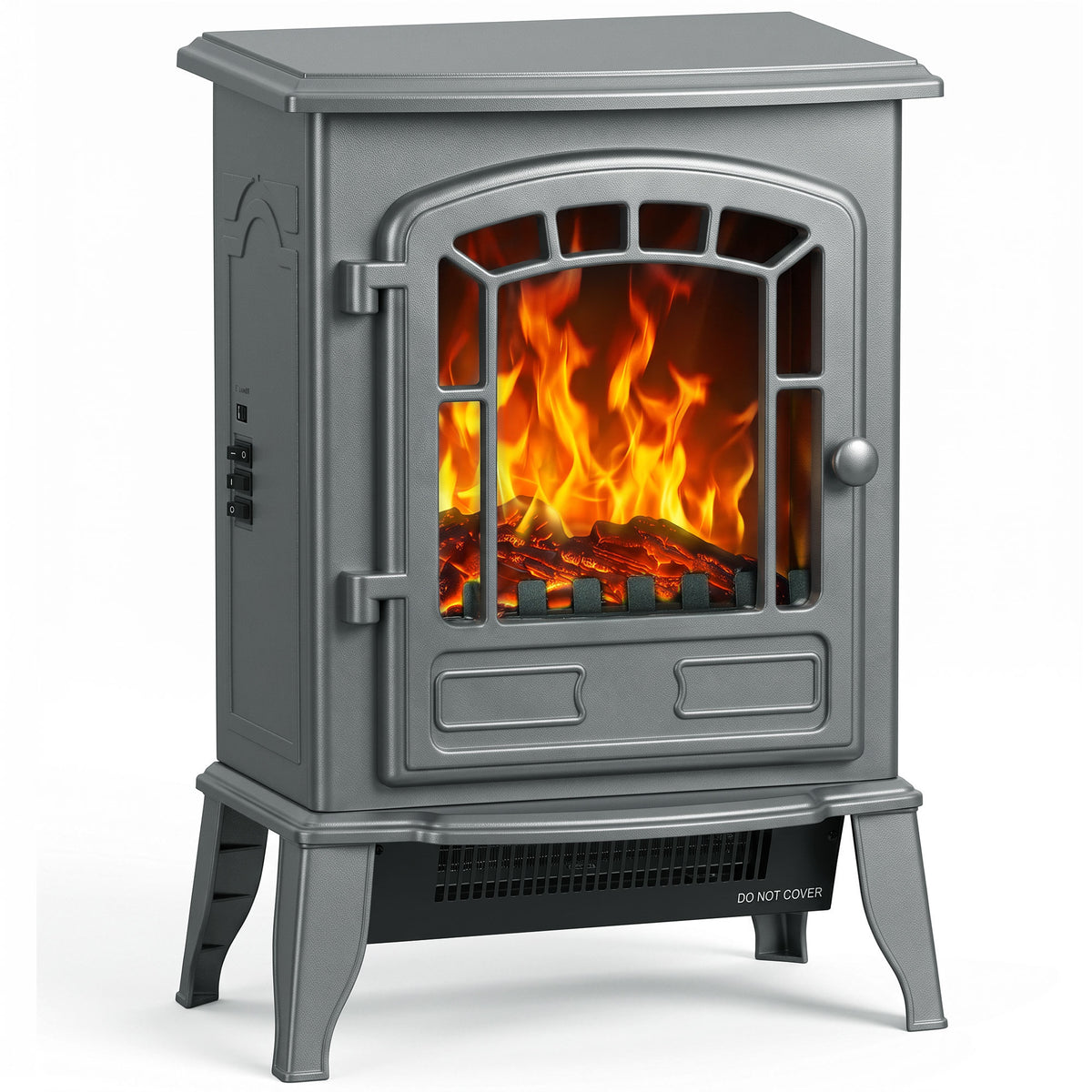 Freestanding Electric Fireplace Stove with LED Flame, 2000W, Grey