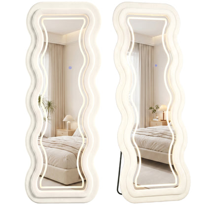 Full Length Mirror, 160 x 60 cm Velvet Wall Standing Mirror, Cream