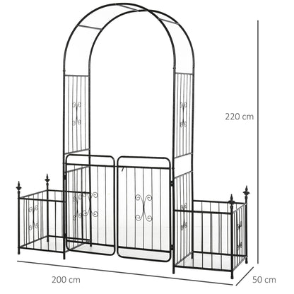 Metal Garden Arbor Arch with Double Doors, 2 Side Planter Baskets, Climbing Vine Frame, Black