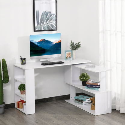 Corner Computer Desk with 360° Rotating Design and Bookshelf, White