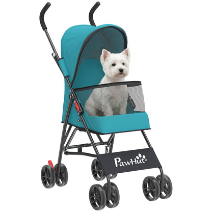 Foldable Dog Stroller with Mesh Windows for Mini Dogs, Dark Green