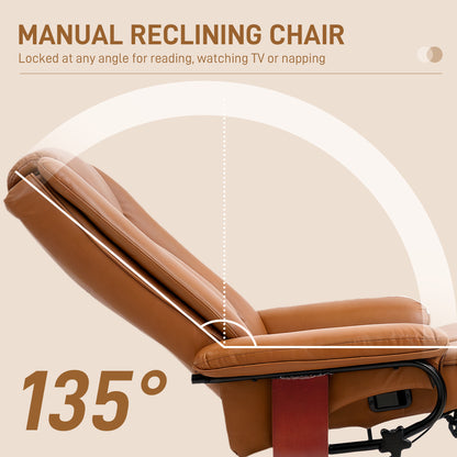 PU Leather Reclining Armchair with Footrest for Living Room, Brown