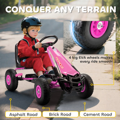 Kids Pedal Go Kart with Adjustable Seat, EVA Tyres, Pink