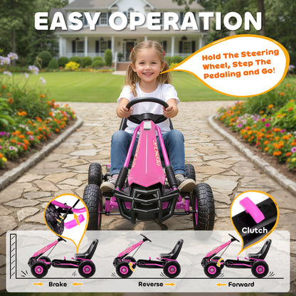 Kids Pedal Go Kart with Adjustable Seat, EVA Tyres, Pink
