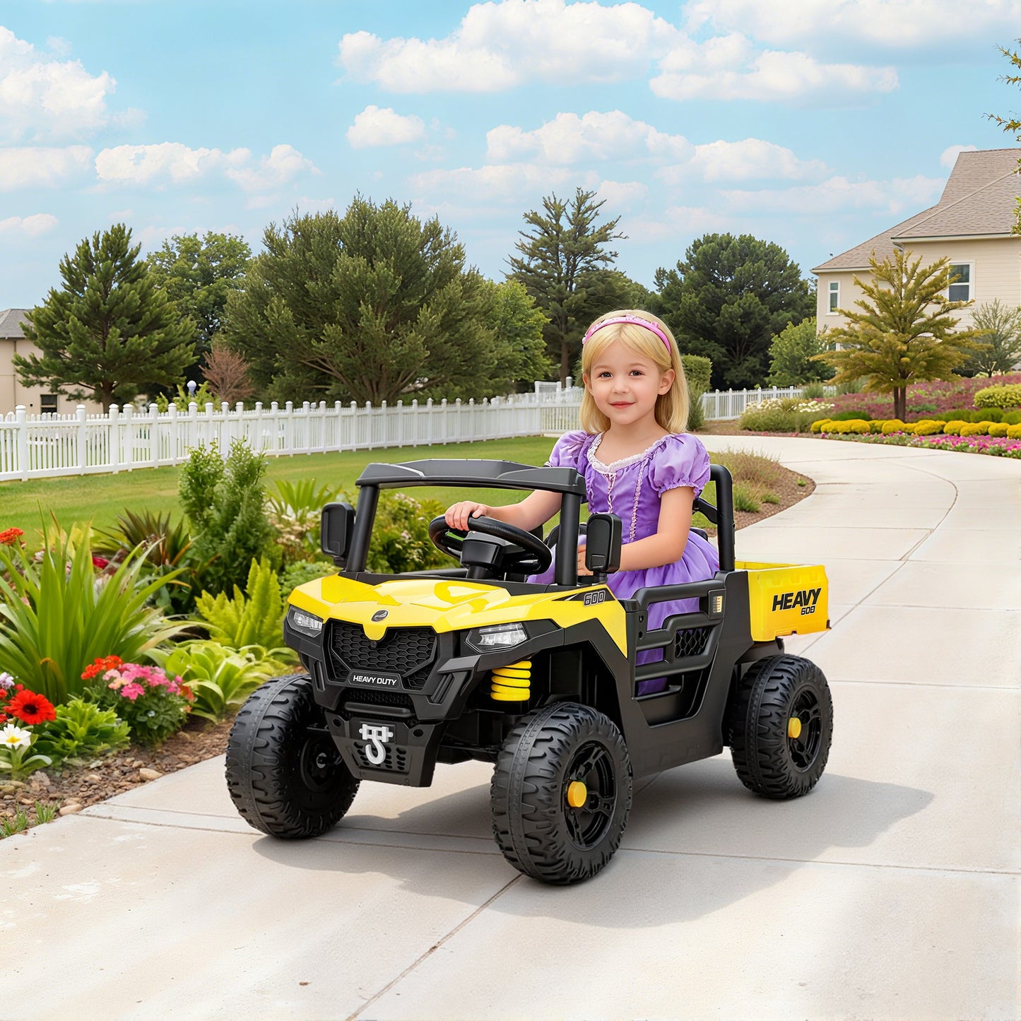 12V Kids Ride on Car, Kids UTV with Electric Dump Bed, Yellow