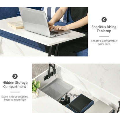 Modern Lifting Coffee Table with Hidden Compartment, Storage Coffee Table for Living Room, Faux Marble White