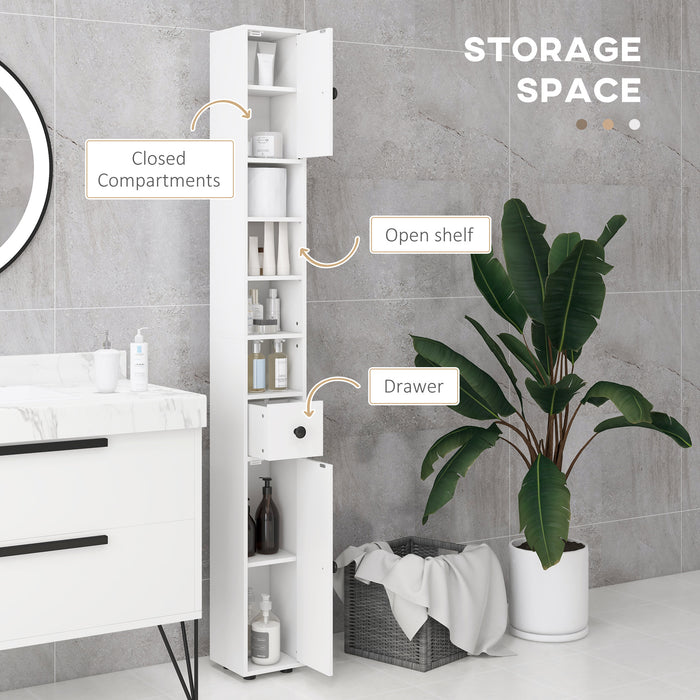 Kleankin Slim Bathroom Cabinet, Toilet Roll Storage w/ Open Shelfs, White