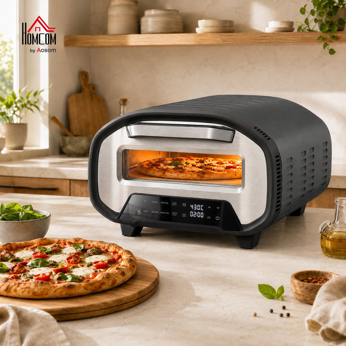 Pizza Oven Indoor, 12 Inch Electric Countertop Pizza Maker, 2200W