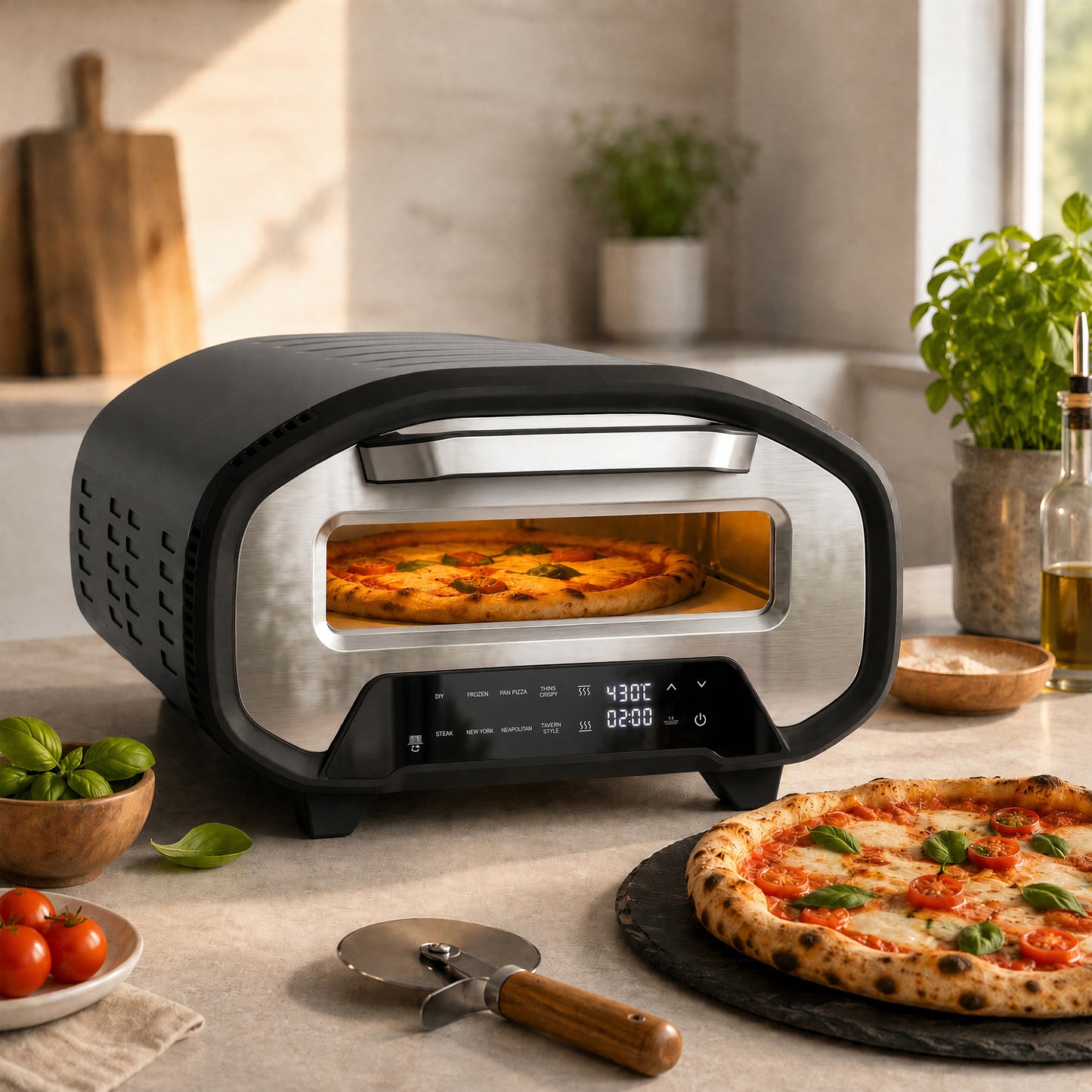 Pizza Oven Indoor, 12 Inch Electric Countertop Pizza Maker, 2200W