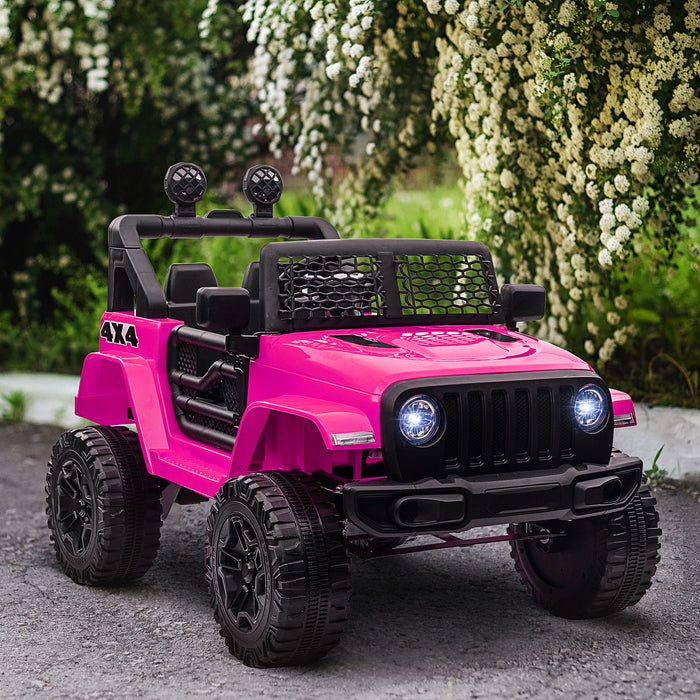 12V Battery-powered 2 Motors Kids Electric Ride On Car Truck Off-road Toy with Parental Remote Control Horn Lights Suspension Wheels Pink