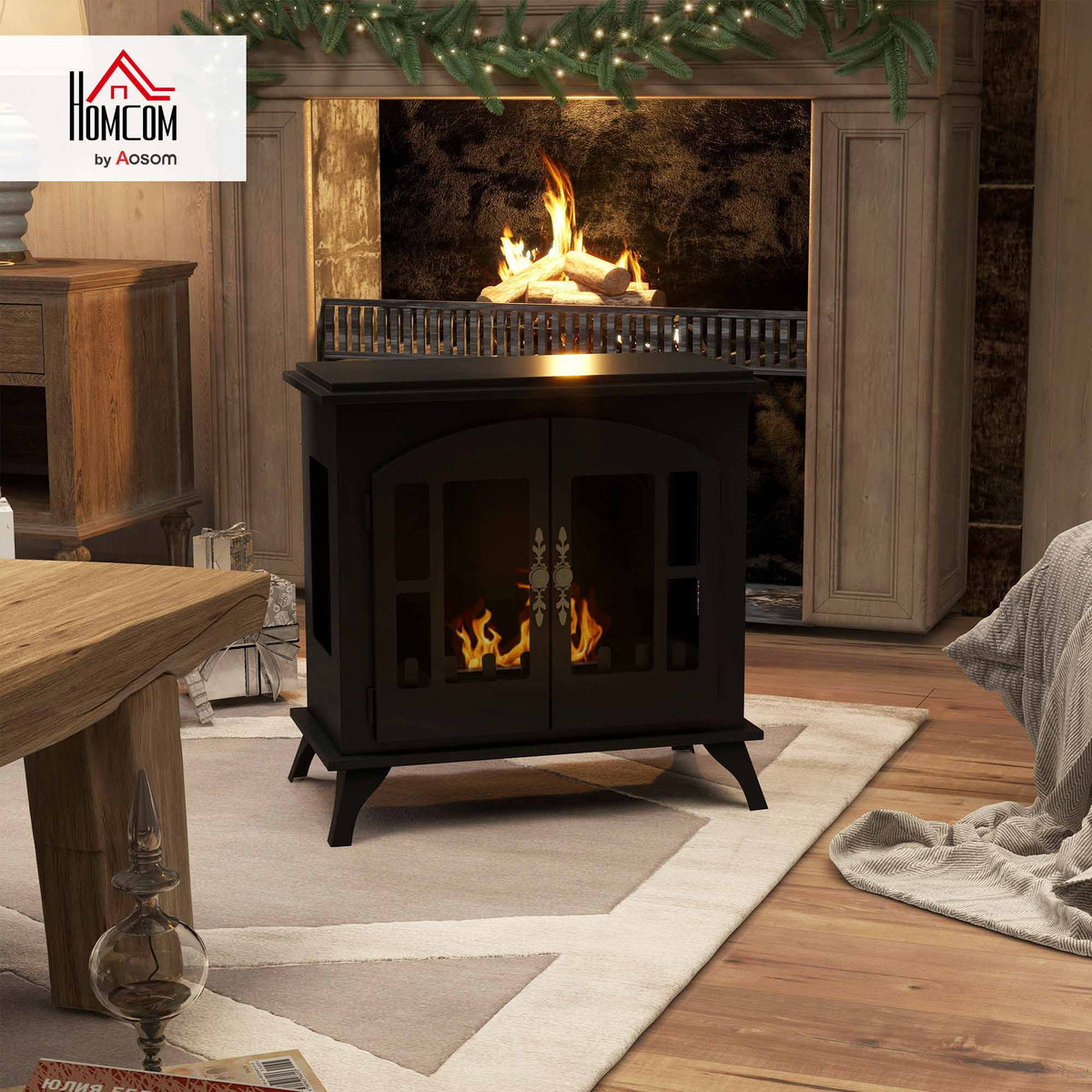 Ethanol Fireplace Stove Freestanding Bioethanol Fire w/ 0.9L Tank Black