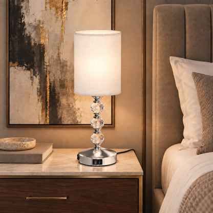 Crystal-Effect Bedside Lamp with USB-A and USB-C (Bulb Not Included) - Silver & White