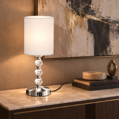 Crystal-Effect Bedside Lamp with USB-A and USB-C (Bulb Not Included) - Silver & White