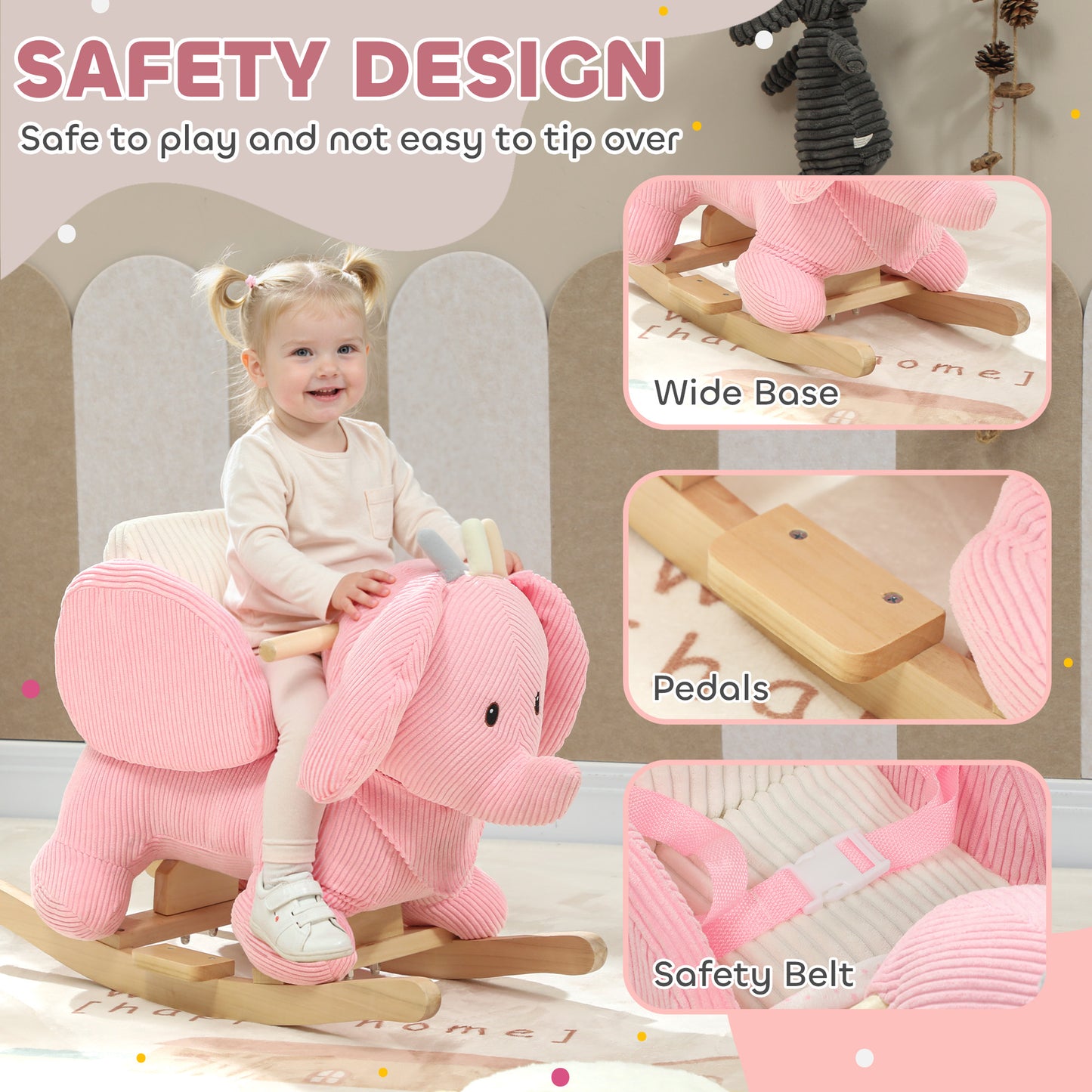 Kids Rocking Horse, Baby Ride on Rocker with Safety Belt, Pink