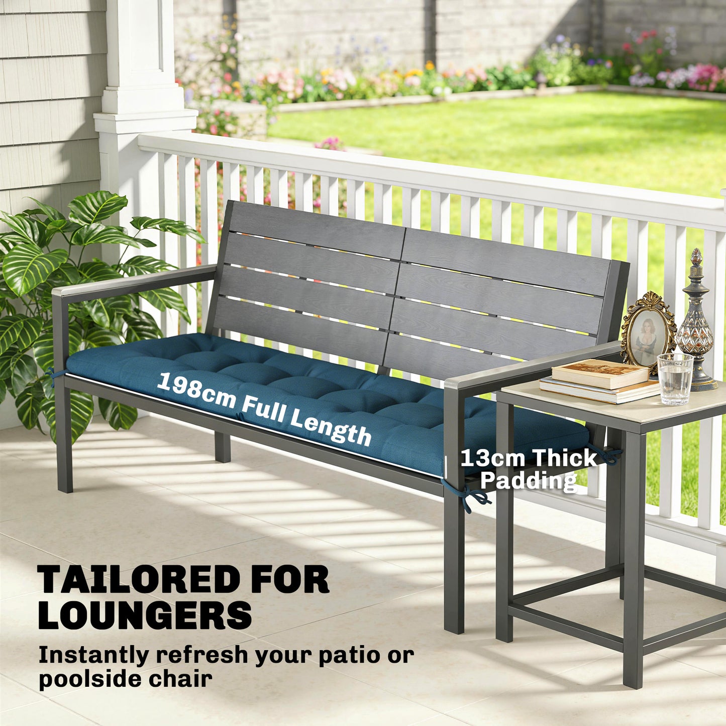 Sun Lounger Cushion, Memory Foam Patio Chair Cushion with Ties