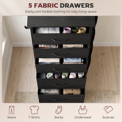 Fabric Chest of Drawers, 5 Drawer Dresser for Bedroom, Black
