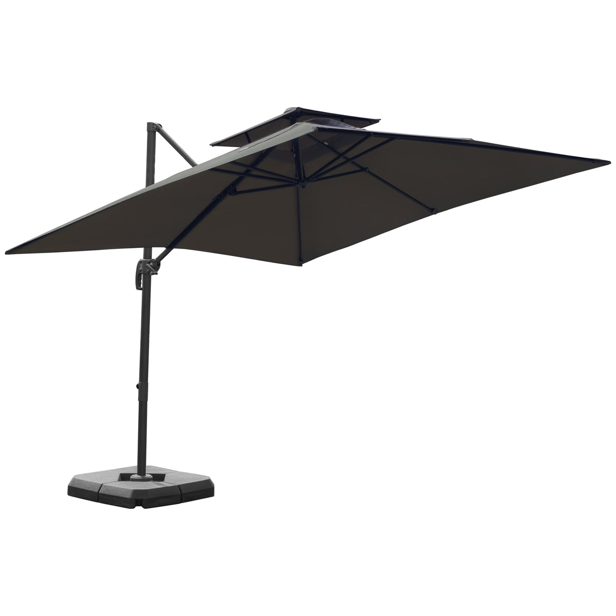 Cantilever Garden Parasol with Tilt, Rotation, Fillable Base Weights and Cover - Dark Grey