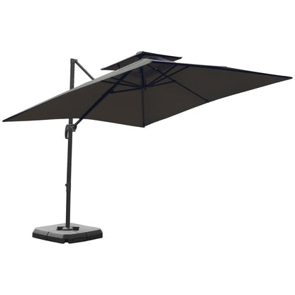 Cantilever Garden Parasol with Tilt, Rotation, Fillable Base Weights and Cover - Dark Grey
