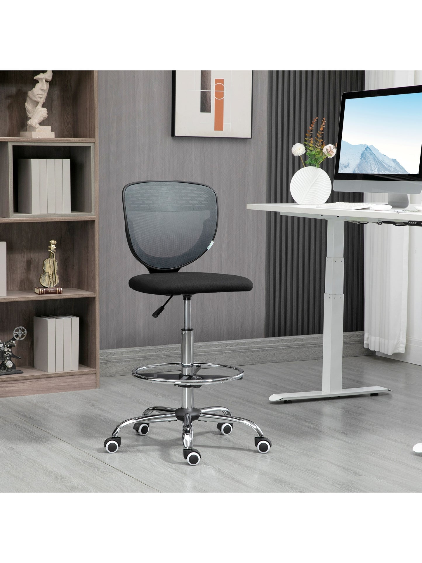Vinsetto Draughtsman Chair, Tall Office Chair with Lumbar Support, Grey