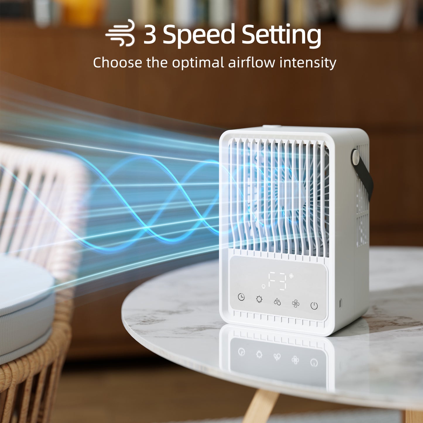 4-in-1 Mini Air Cooler with 7 Colour RGB Light, Cooling Fan, White