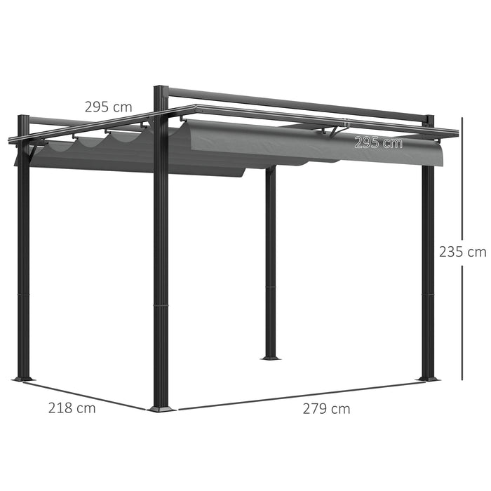 3 x 3(m) Retractable Pergola, Garden Gazebo Shelter with Aluminium Frame, for Grill, Patio, Deck, Grey