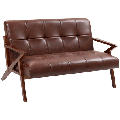 Compact Small Sofa with Solid Wood Frame, Vintage 2 Seater Sofa Brown