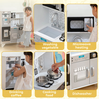 Kids Play Kitchen Toy Kitchen with Stove Sounds, Ice & Coffee Maker