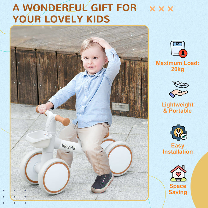 Kids Balance Bike for 1-3 Years Old with Adjustable Seat, White