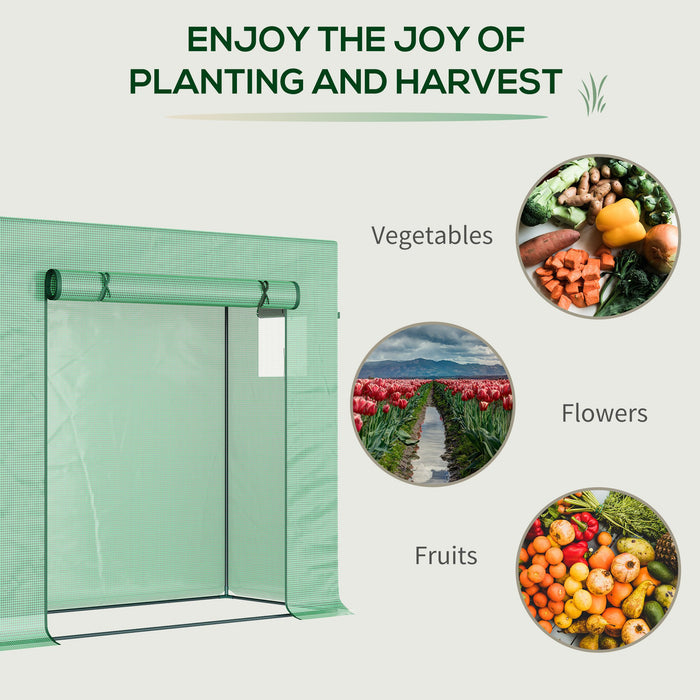 Garden Greenhouse with PE Plant Cover, Windows and Zipper Door for Fruit and Veg 198L x 77W x 149-168H cm