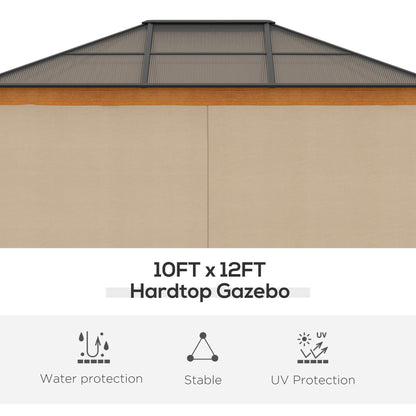 Hardtop Gazebo Polycarbonate Canopy with Nettings and Sidewalls Khaki