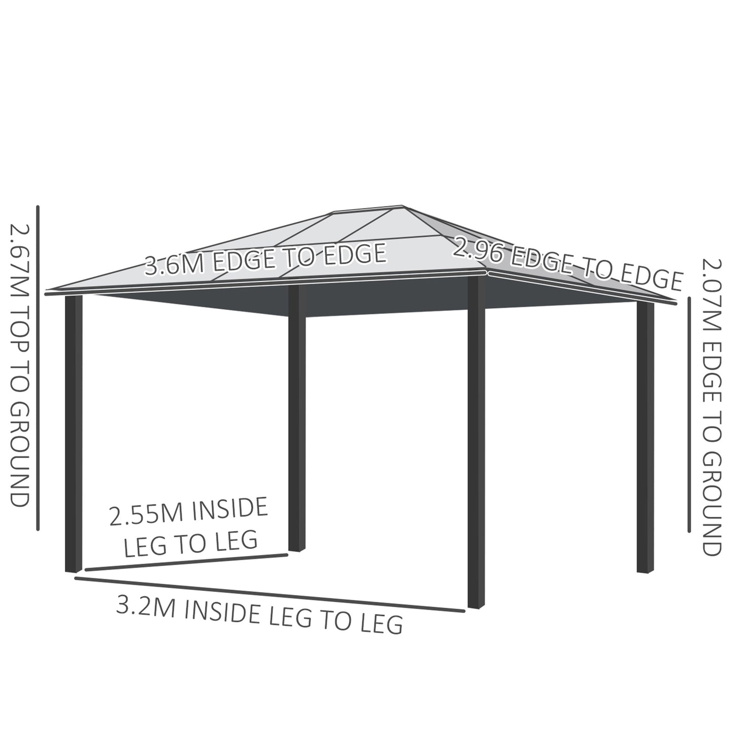 Hardtop Gazebo Polycarbonate Canopy with Nettings and Sidewalls Khaki